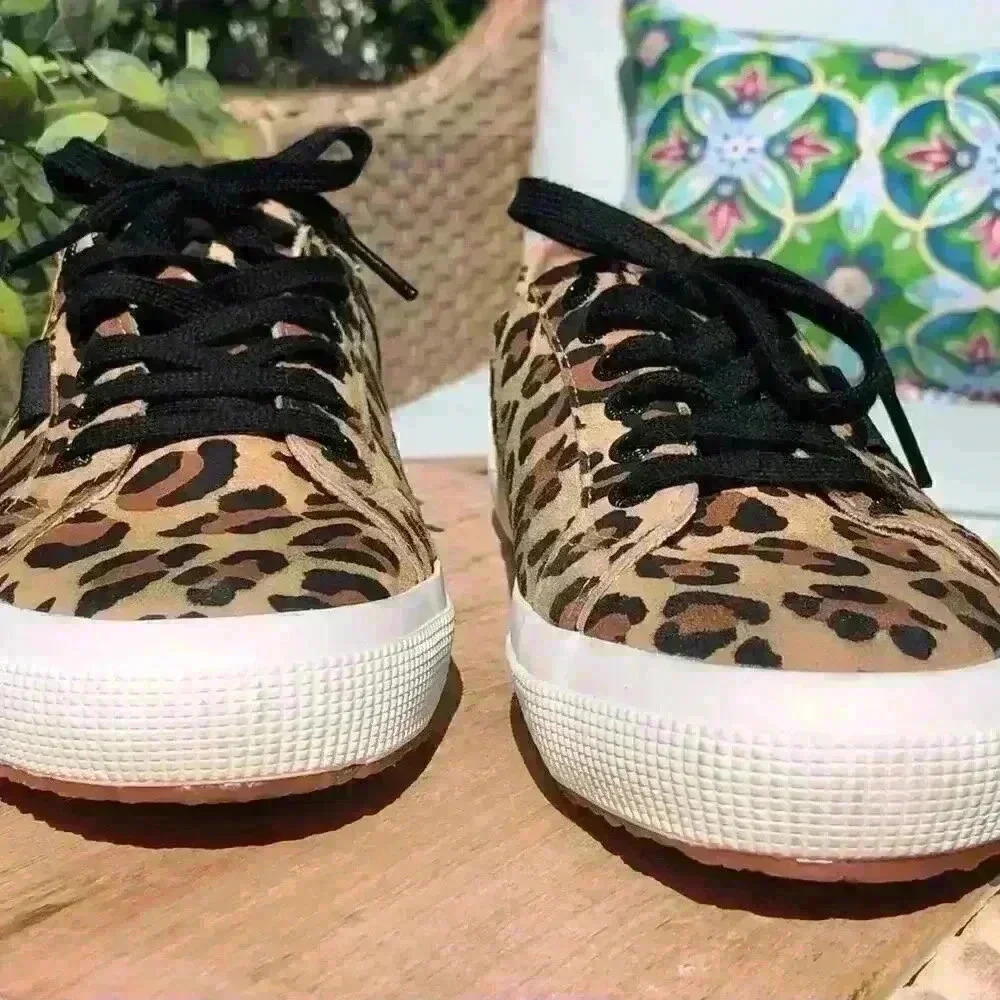 Superga Leopard Print Black Laced Low Top Sneaker Sz. 39.5 (8.5 USA) - Picture 8 of 10